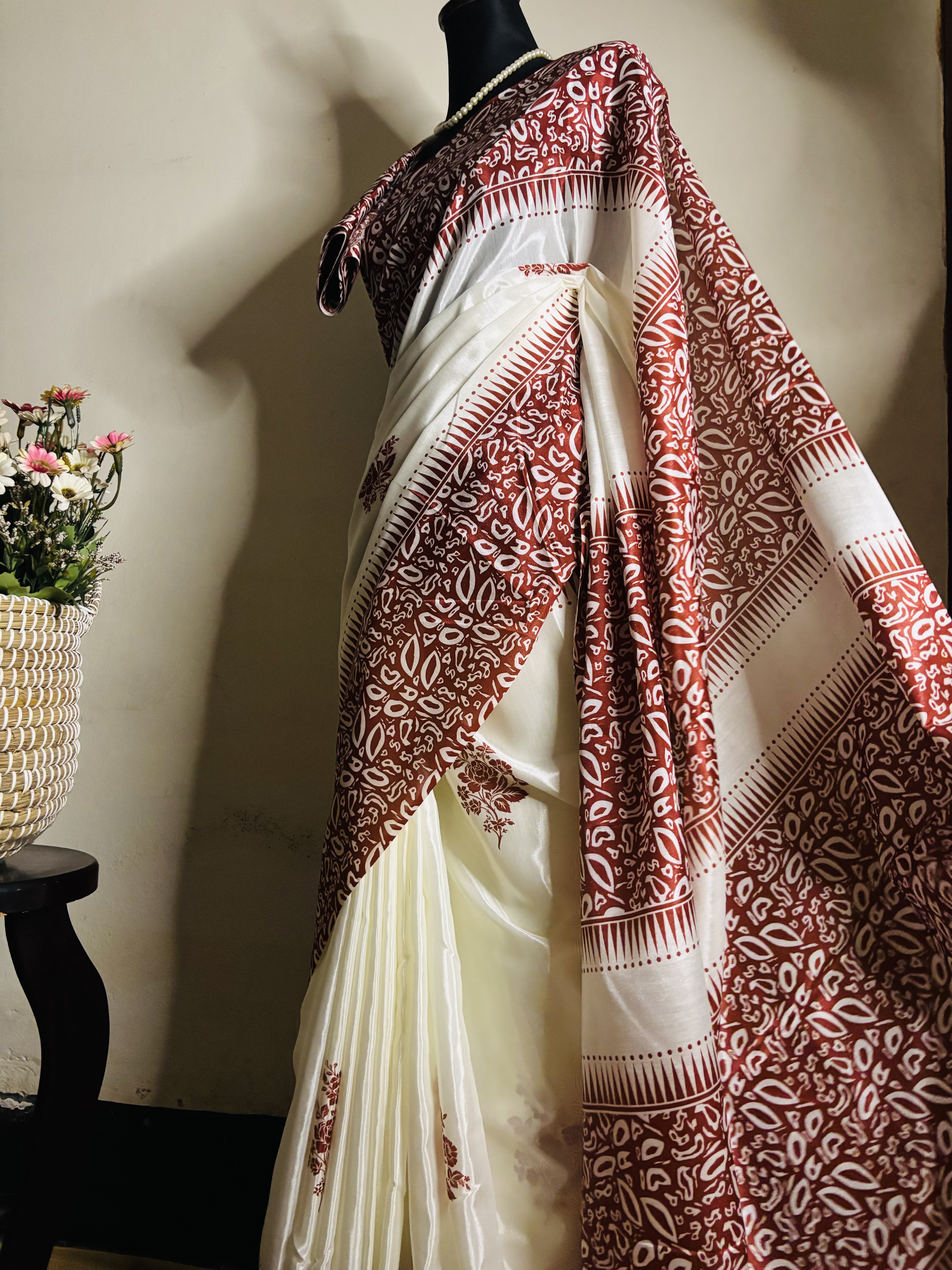 Japani Silk Saree Red & White
