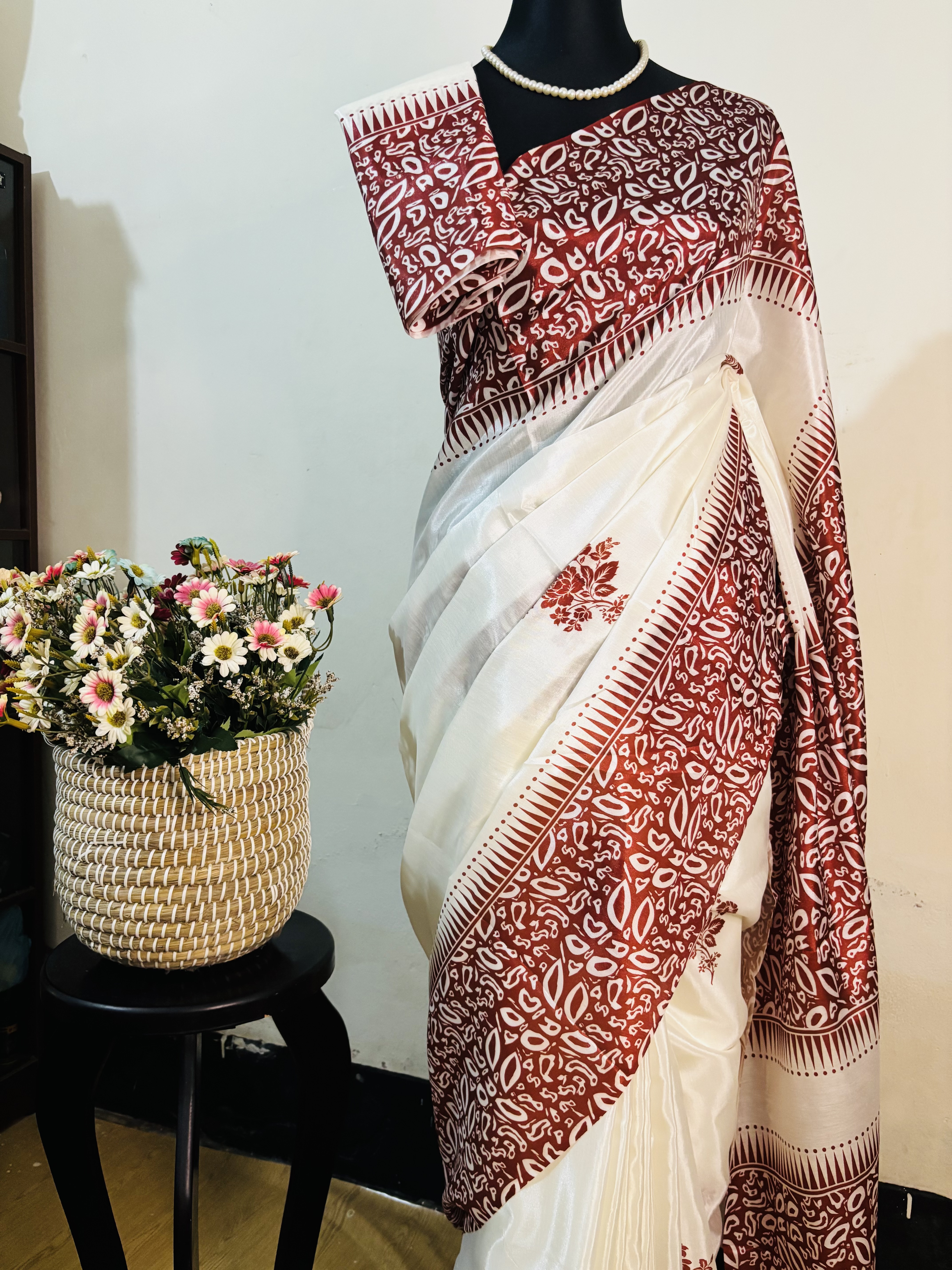 Japani Silk Saree Red & White